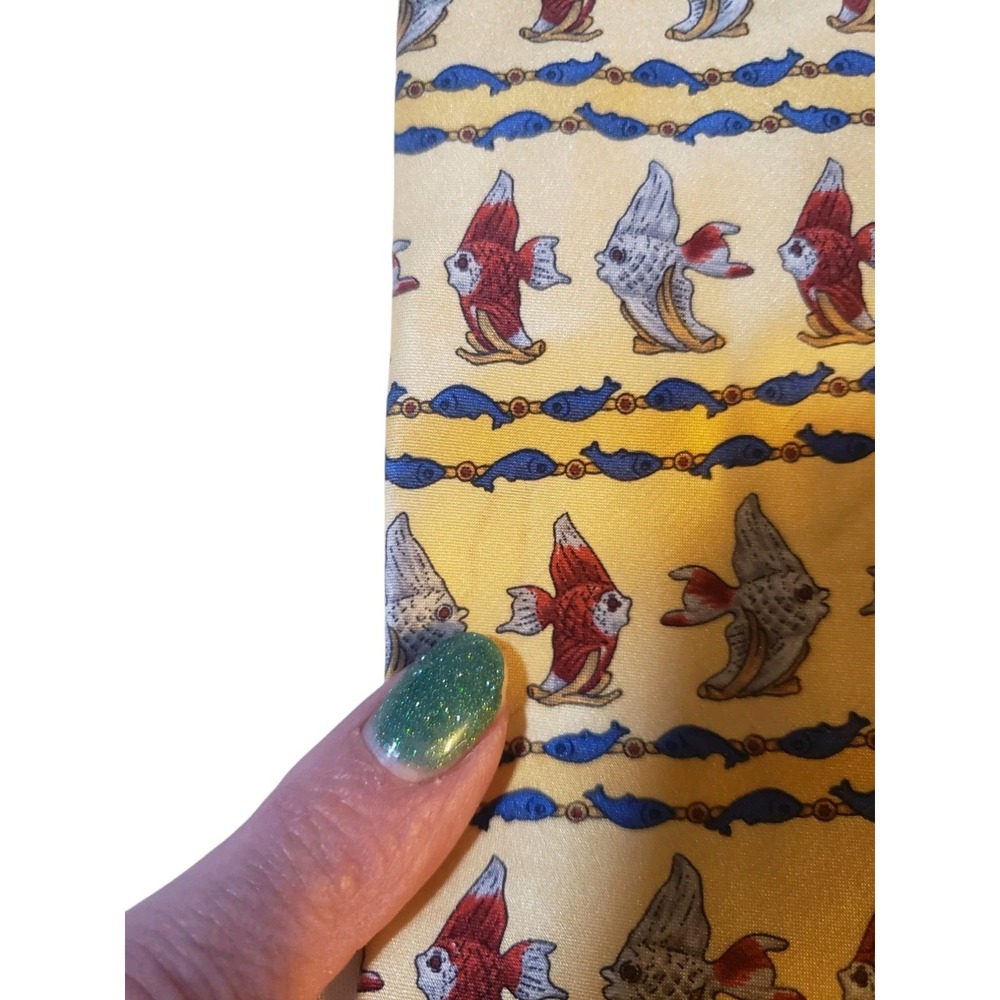 Nwt Faberge Men Tie Necktie Luxury Designer Yellow With Fish Novelty Fun Msrp$95 — image 3 of 8